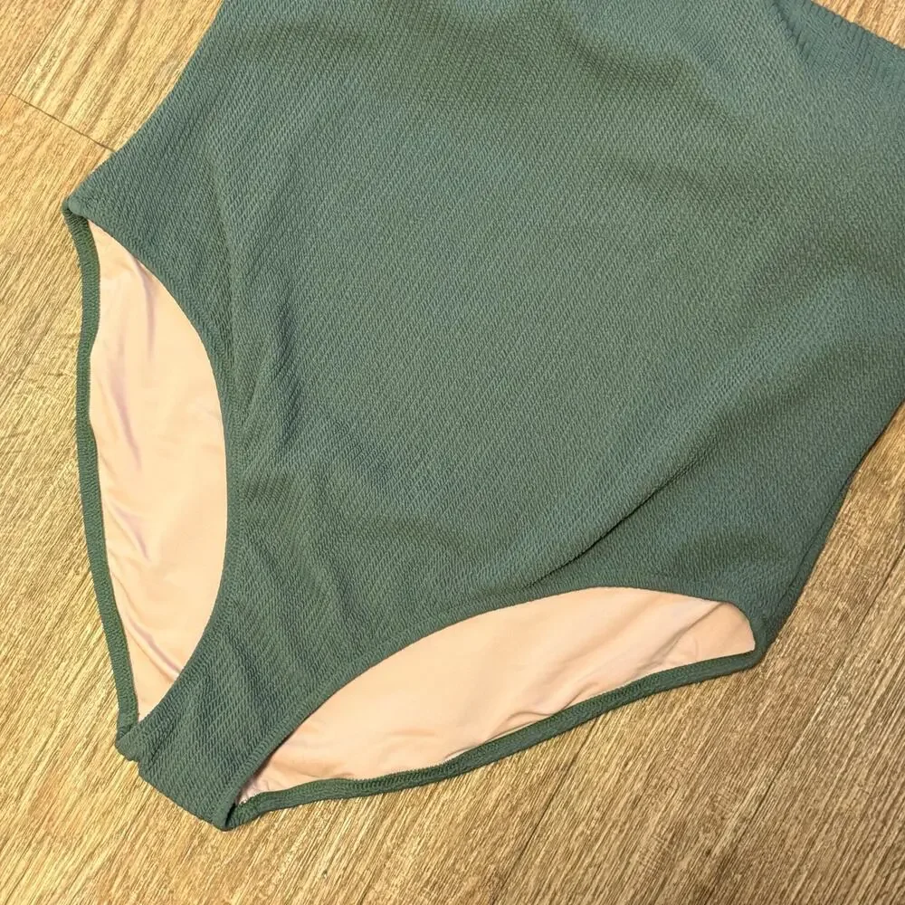 J. Crew Green Textured One-Shoulder One-Piece Size 22